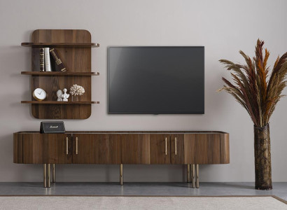 Wohnzimmer Möbel Design Wohnwand Luxus TV Ständer Braun Wandregale